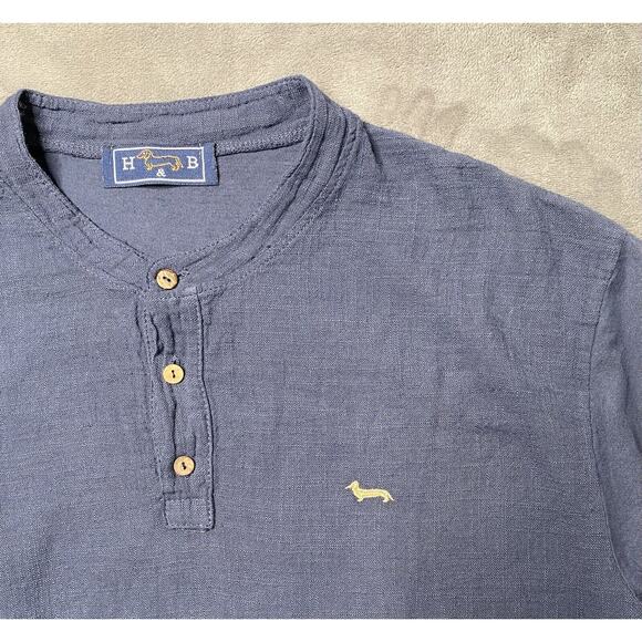 Harmont & Blaine Linen Cotton Shirt Men 4XL Blue Embroidered Logo Short Sleeve - Picture 2 of 8